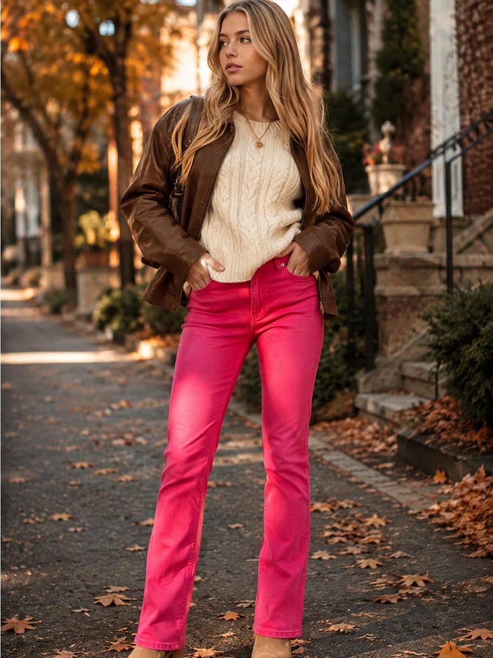 White House Black Market Hot Pink/Fuchsia Straight-Leg Jeans – Women’s